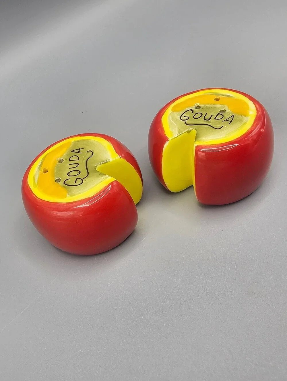 Vintage Gouda Cheese Wheel Ceramic Salt and Pepper Shakers